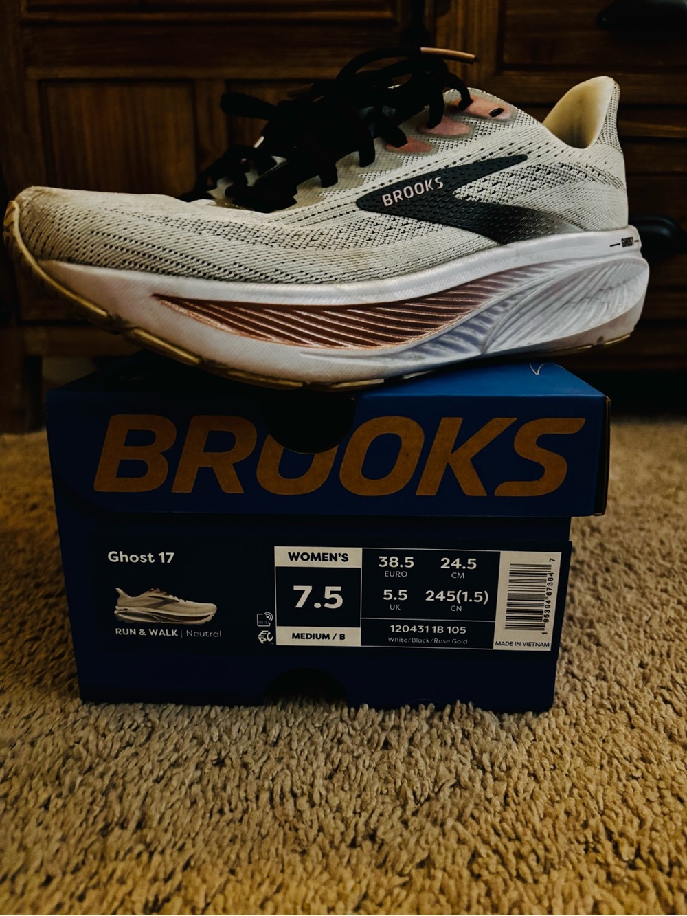 Brooks Ghost 17 Women’s Running Sneakers White/Black/Rose Gold